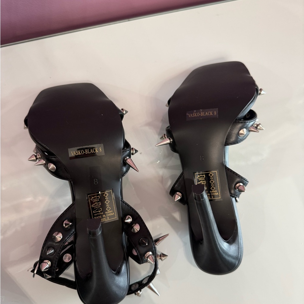 Studded Black Ankle-Strap azalea wang vasko heels - Picture 9 of 10